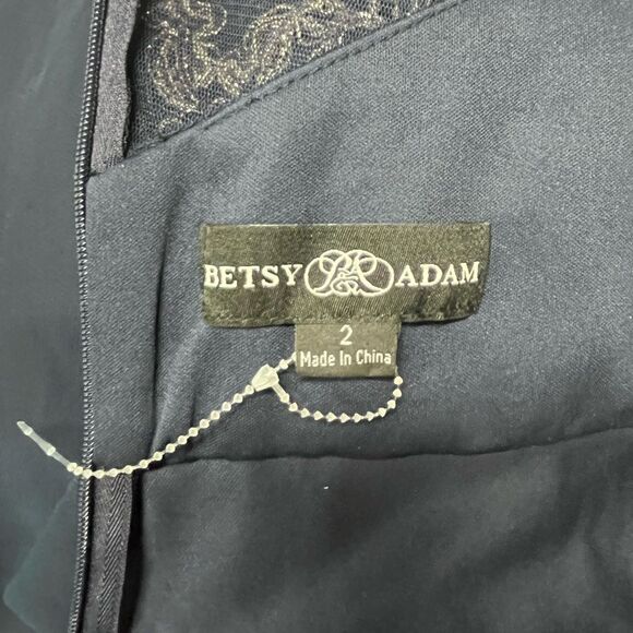 NWOT FLAW BETSY & ADAM | NAVY ROSE BEADED EMBROIDERY CHIFFON GOWN FORMAL 2 - Picture 12 of 12